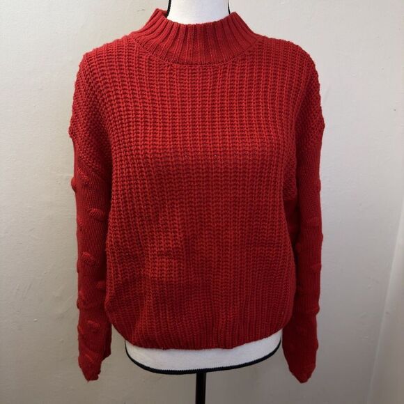 Jessica Simpson Cropped Sweater Red Chunky Knit Bobble Knit Sleeves Size Medium - Picture 2 of 9